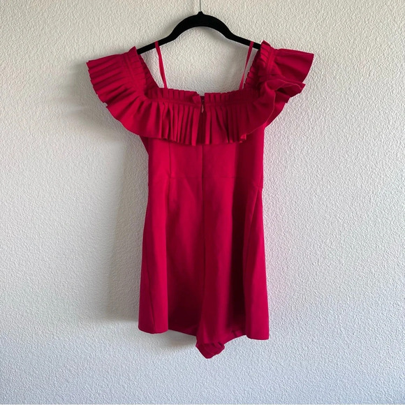 Urban Outfitters Red Off Shoulder Ruffle Romper - Picture 6 of 12